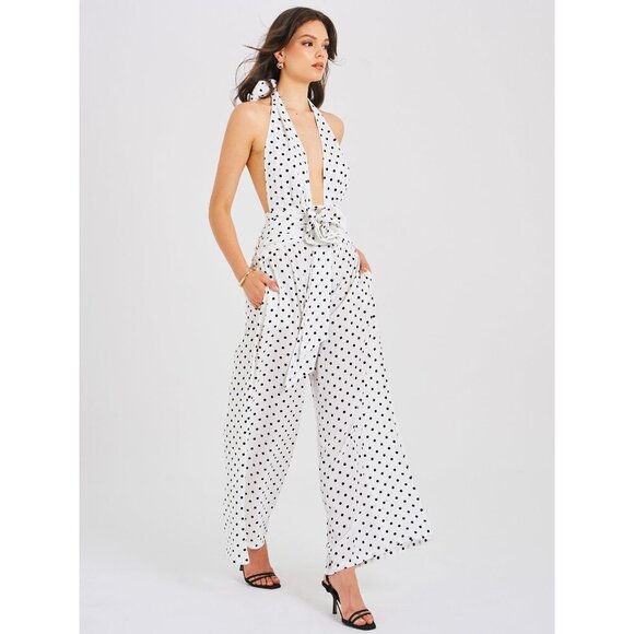 Oriana White Polka Dots Halter Jumpsuit - Picture 9 of 14
